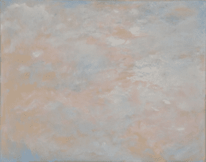 A painting of clouds in the sky with a light blue background.