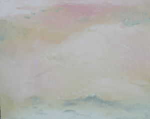 A painting of clouds in the sky with pink and blue colors.