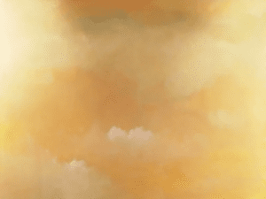 A painting of clouds in the sky with yellow and brown colors.