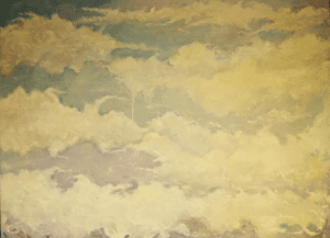 A painting of clouds in the sky with a cloudy background.