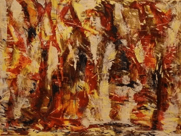 A painting of trees in the middle of autumn.