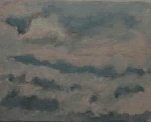 A painting of dark clouds in the sky.