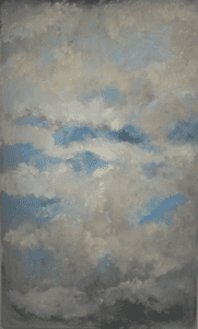 A painting of clouds in the sky with blue skies.